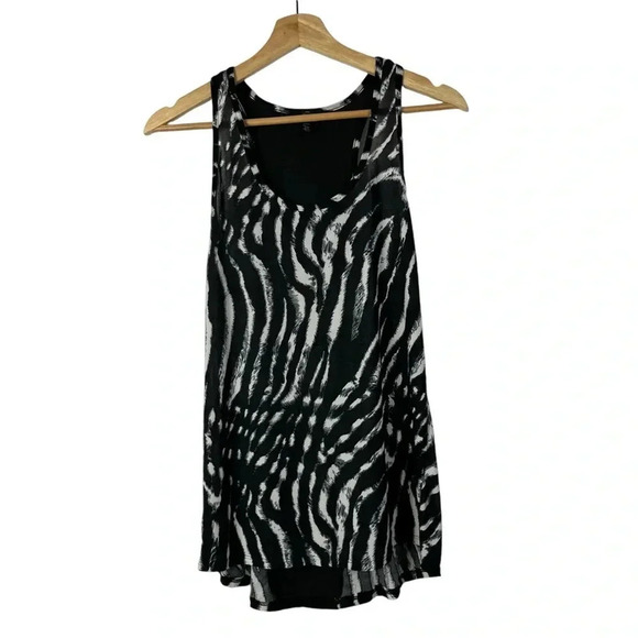 Lapis Tops - Boutique Lapis Black & White Printed Scoop Neck Tank Top M